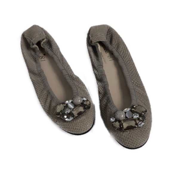 Ferca 81 Shoes - Ferca 81 Leather Ballerina Flats Jeweled Toe 38